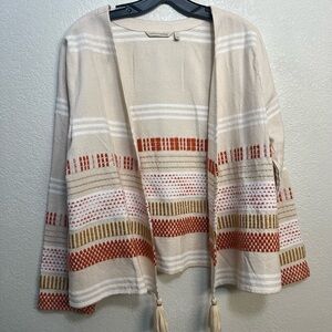 Patterned Beige Sweater with Tassels